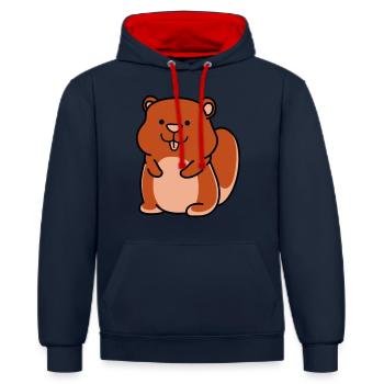 hamster - Kontrast-Hoodie - Navy/Rot - Vorne - Anna (173cm) & Nico (186cm)