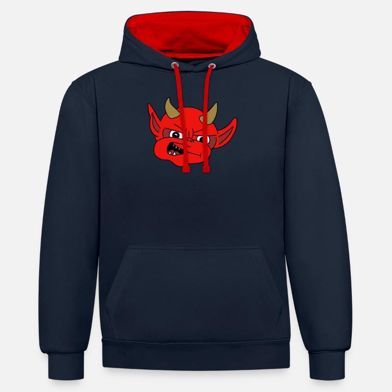 Diable, Diablo, Devil - Sweat à capuche contrasté - bleu marine/rouge