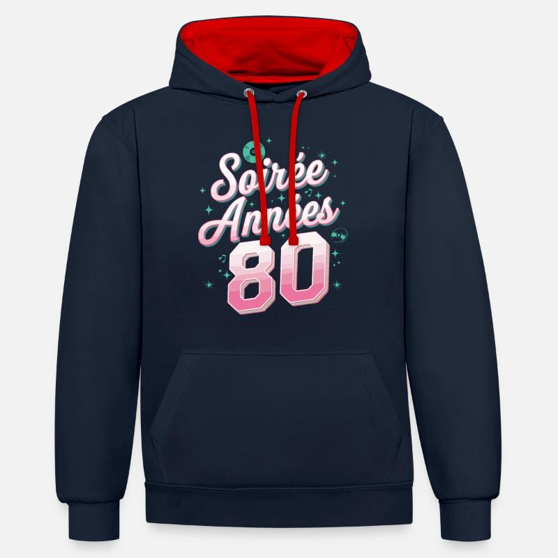 Soirée Année 80 - Sweat à capuche contrasté - bleu marine/rouge