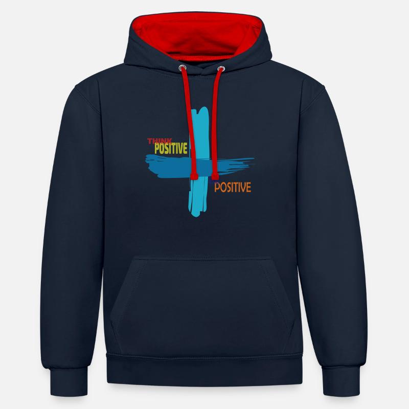 optimisme - Sweat à capuche contrasté - bleu marine/rouge