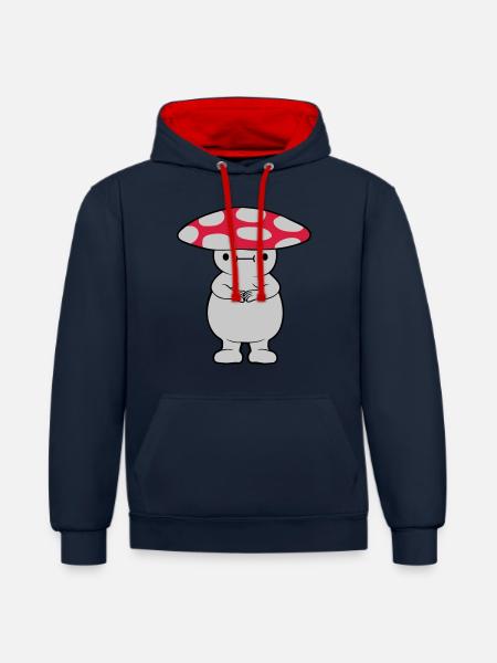 Thick sweet mushroom - Contrast hoodie - navy/red