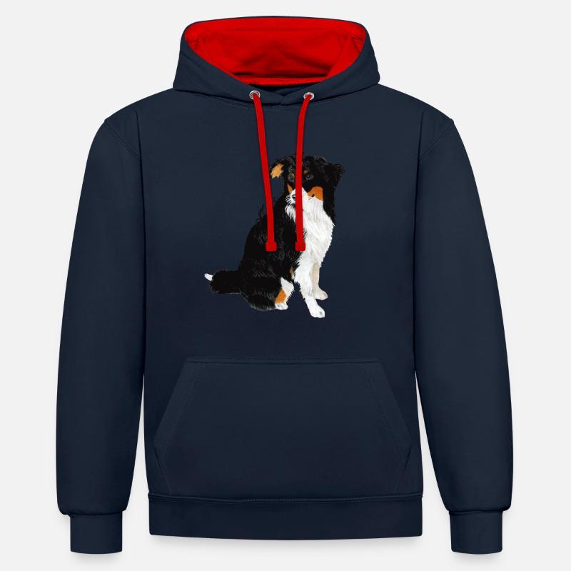 Aussie Nanouk, assis - Aquarelle - Sweat à capuche contrasté - bleu marine/rouge