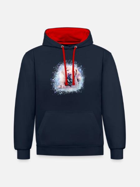 Catalburun, dog, graffiti,beige,painting,boxer - Contrast hoodie - navy/red