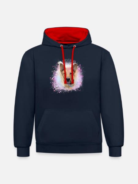 Chinook, dog, graffiti,beige,painting,greyhound - Contrast hoodie - navy/red