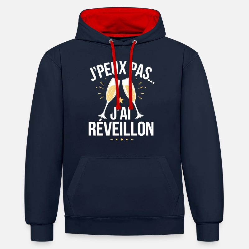 J'peux pas, j'ai réveillon - Sweat à capuche contrasté - bleu marine/rouge