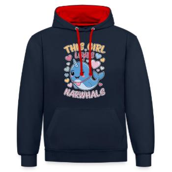 Narwal Spruch Narwale Lustiges Narwal Geschenk - Kontrast-Hoodie - Navy/Rot - Vorne - Anna (173cm) & Nico (186cm)