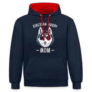 Husky sibérien disant Huskies de Sibérie cadeau - Sweat à capuche contrasté - bleu marine/rouge - Devant - Anna (173cm) & Nico (186cm)