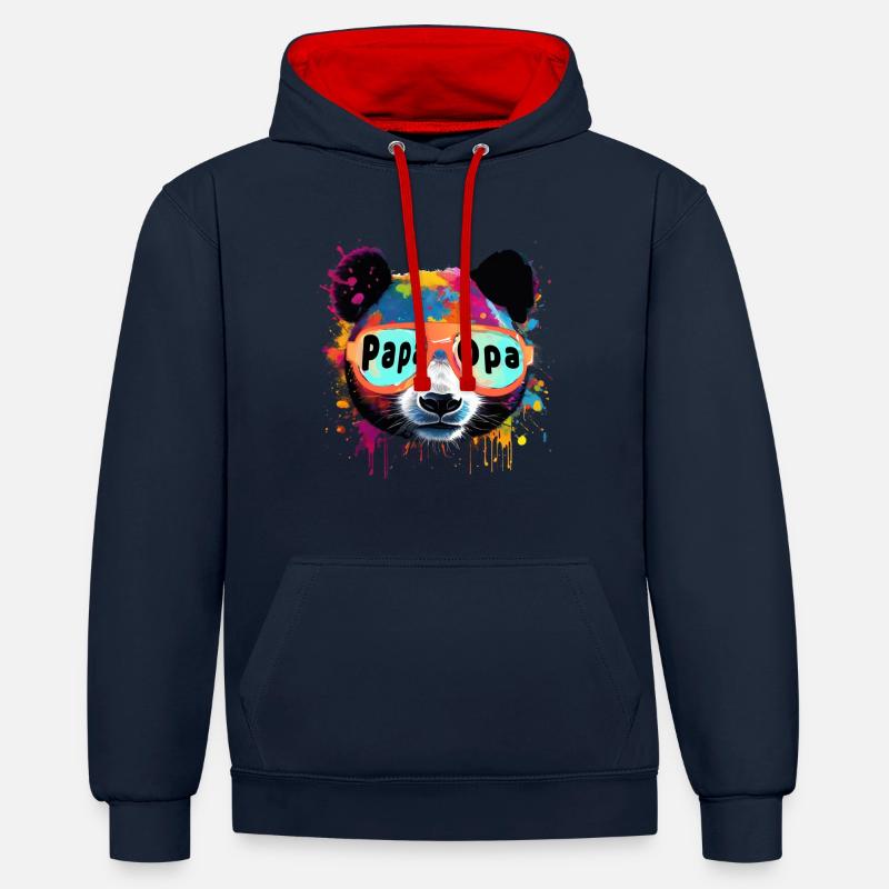 Papa, Opa, Bär,pandabär,illustration,bunt,Graffiti - Kontrast-Hoodie - Navy/Rot