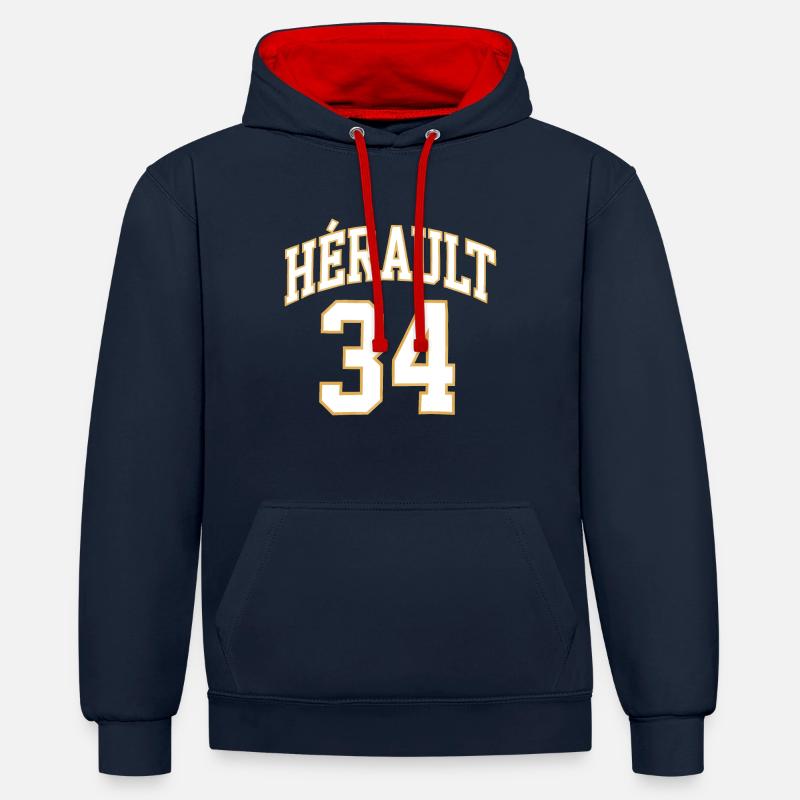 Hérault 34 - Sweat à capuche contrasté - bleu marine/rouge