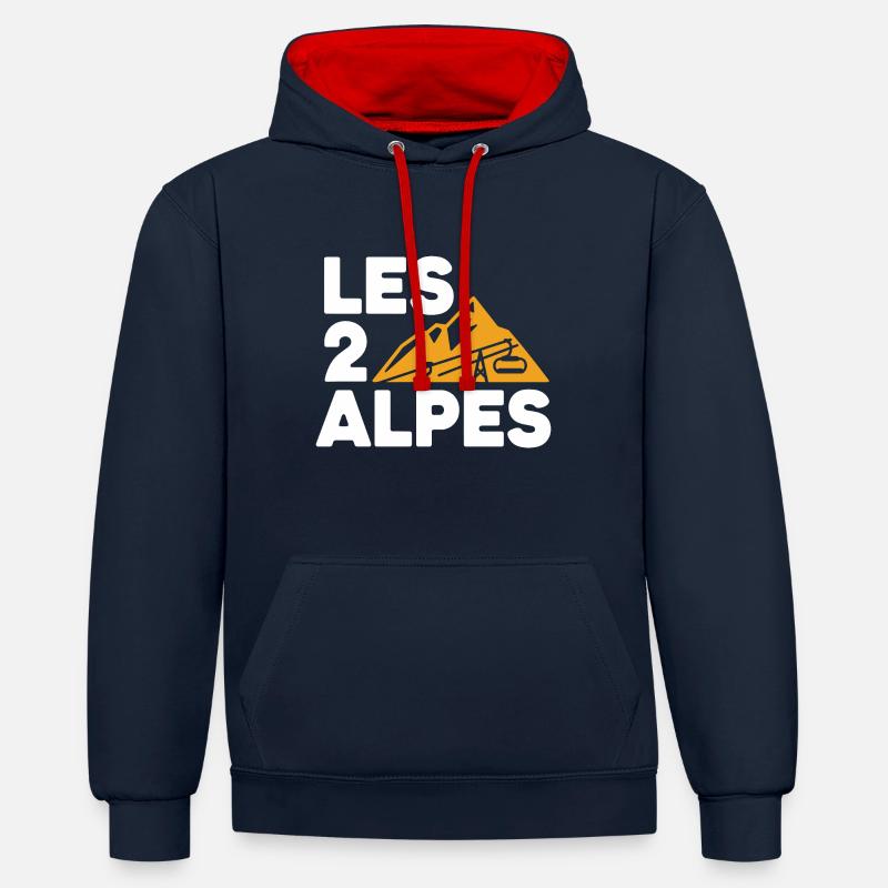 Les 2 Alpes - Sweat à capuche contrasté - bleu marine/rouge