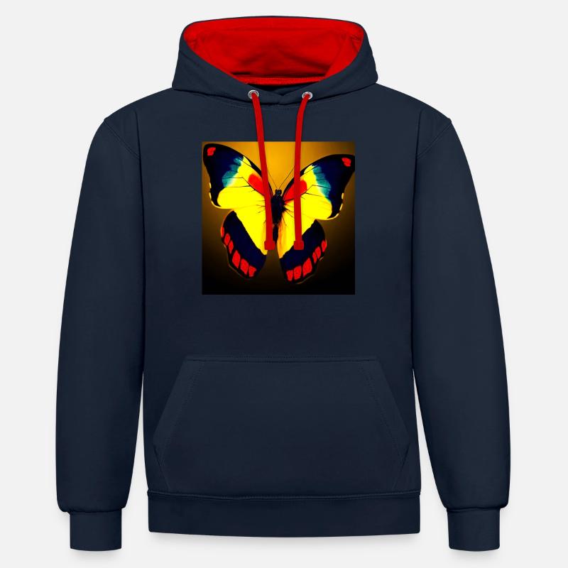 Papillon colombien - Sweat à capuche contrasté - bleu marine/rouge