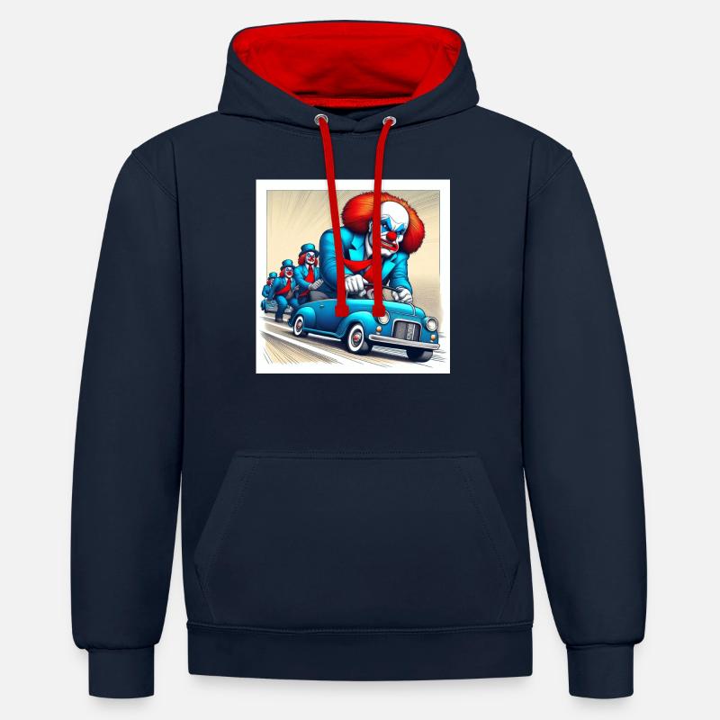 Course de clowns 1 - Sweat à capuche contrasté - bleu marine/rouge