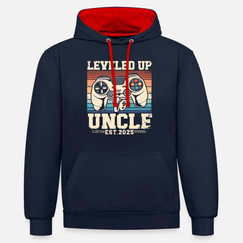 Ascension au rang d’oncle 2025 - Sweat à capuche contrasté - bleu marine/rouge
