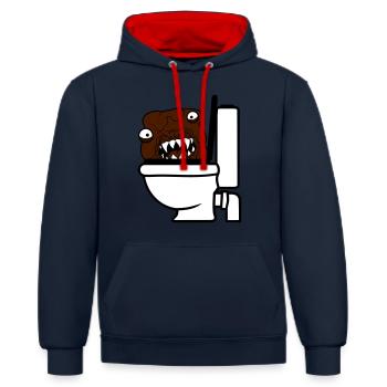 toilettes toilettes merde merde wc dangereux baz - Sweat à capuche contrasté - bleu marine/rouge - Devant - Anna (173cm) & Nico (186cm)