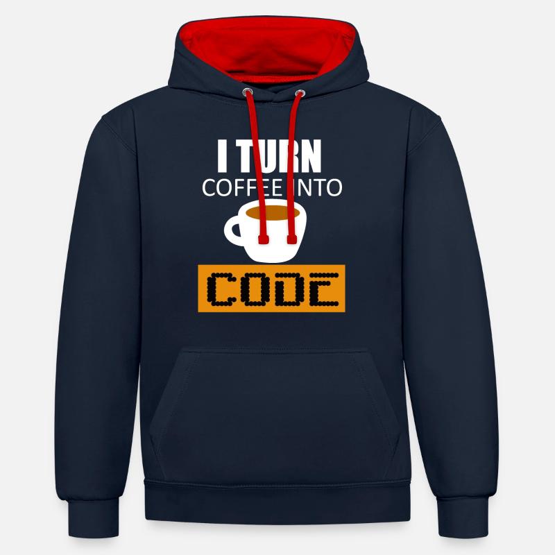 Kaffee in Code verwandeln - Kontrast-Hoodie - Navy/Rot