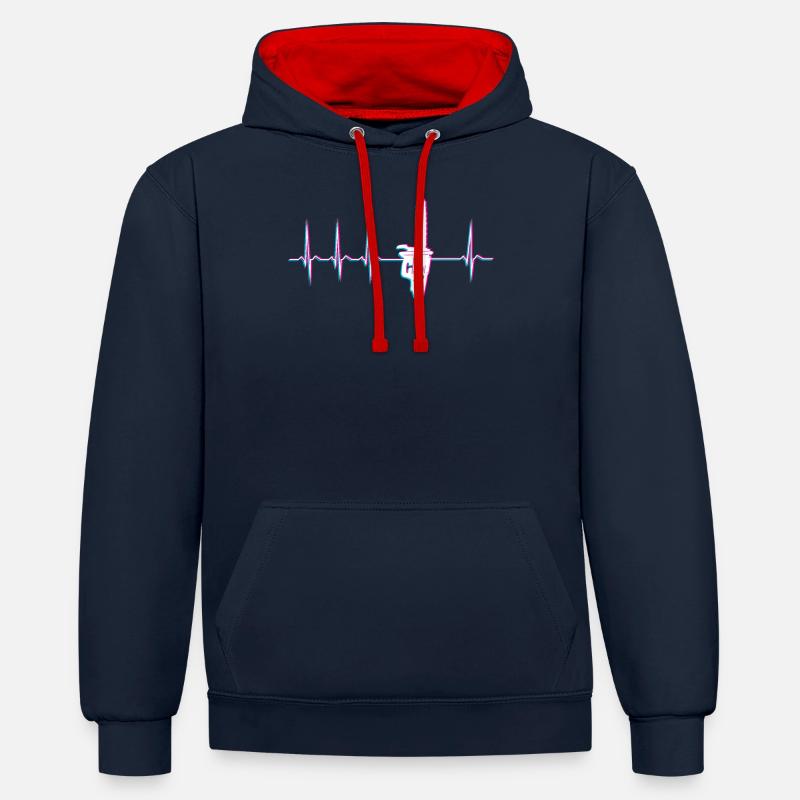 Tronçonneuse ECG Heartbeat - Sweat à capuche contrasté - bleu marine/rouge