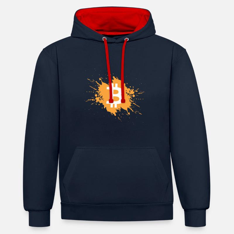 Bitcoin Kryptowährung Krypto Farbklecks - Kontrast-Hoodie - Navy/Rot