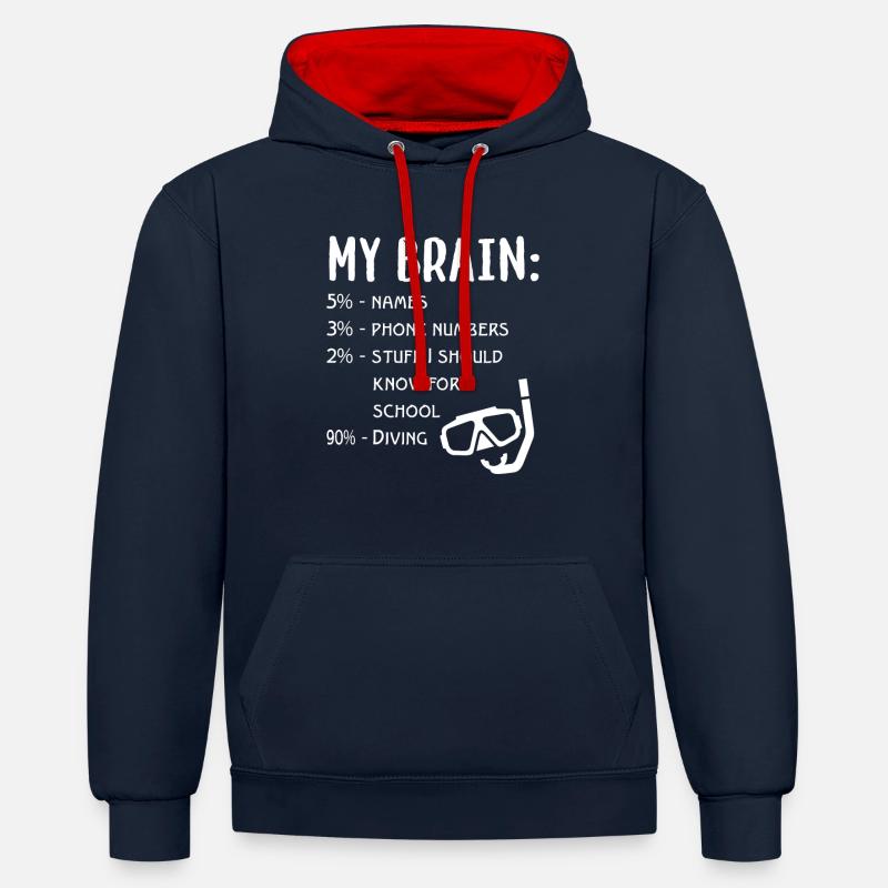 Plongeur Plongeur Océan Plongée - Sweat à capuche contrasté - bleu marine/rouge