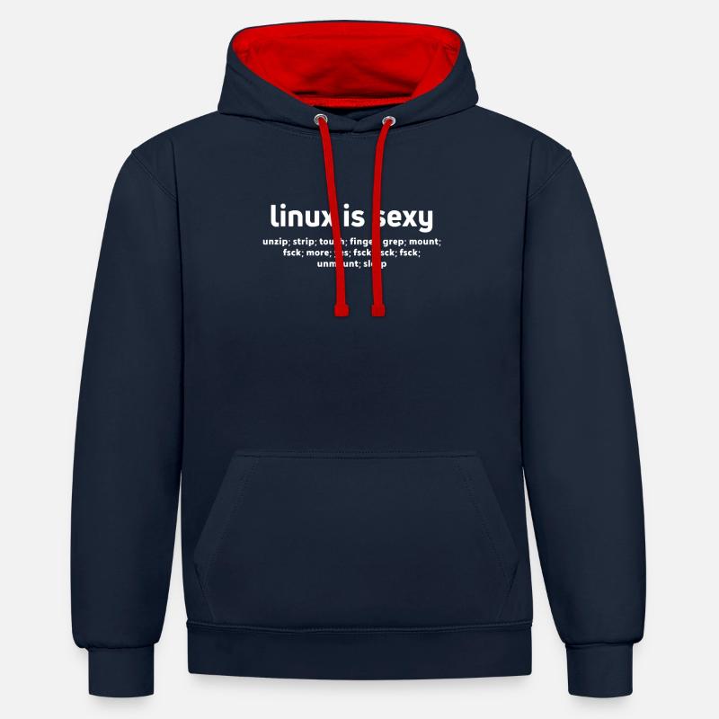Comandi divertenti di Linux Fsck Smonta utenti Linux - Felpa con cappuccio in contrasto cromatico - navy/rosso