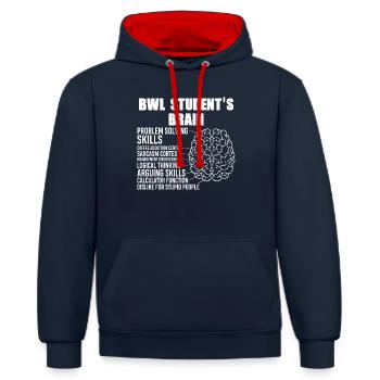 BWL Student's Brain - Kontrast-Hoodie - Navy/Rot - Vorne - Anna (173cm) & Nico (186cm)