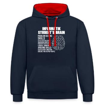 Informatik Students Brain - Kontrast-Hoodie - Navy/Rot - Vorne - Anna (173cm) & Nico (186cm)