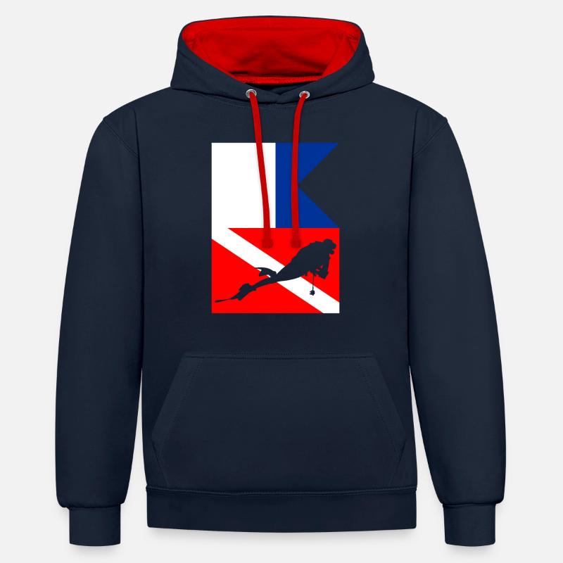 Drapeaux de plongeurs - Sweat à capuche contrasté - bleu marine/rouge