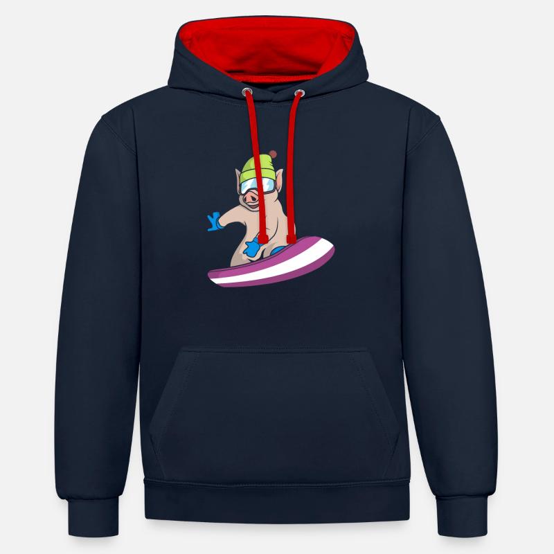 Pistensau - Sweat à capuche contrasté - bleu marine/rouge