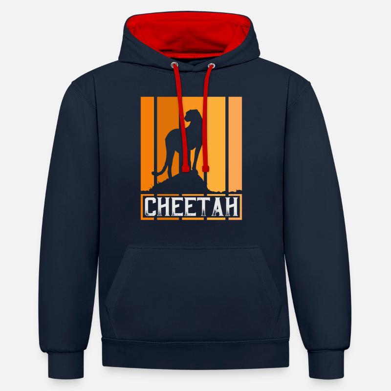 Guépard rétro - Sweat à capuche contrasté - bleu marine/rouge