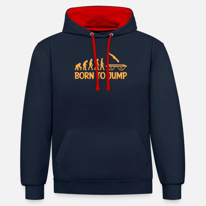 Trampolin Springen Spruch Evolution - Kontrast-Hoodie - Navy/Rot