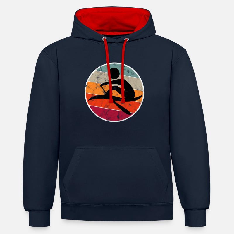 Rameurs rangée rétro - Sweat à capuche contrasté - bleu marine/rouge