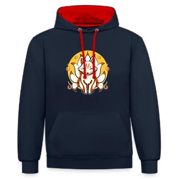 Japanische Kami Inari Fox Kitsune maske - Kontrast-Hoodie - Navy/Rot - Vorne - Anna (173cm) & Nico (186cm)