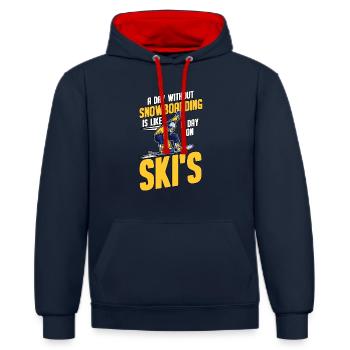 Snowboarden Snowboard Snowboarder Snowboardurlaub - Kontrast-Hoodie - Navy/Rot - Vorne - Anna (173cm) & Nico (186cm)