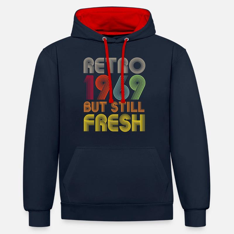 Millésime 1969 - Sweat à capuche contrasté - bleu marine/rouge
