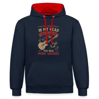 Musicista Chitarristi Gift Guitar Player - Felpa con cappuccio in contrasto cromatico - navy/rosso - Fronte - Anna (173cm) & Nico (186cm)