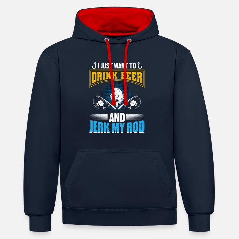 Poisson Bière Pêche Pêche Pêche - Sweat à capuche contrasté - bleu marine/rouge