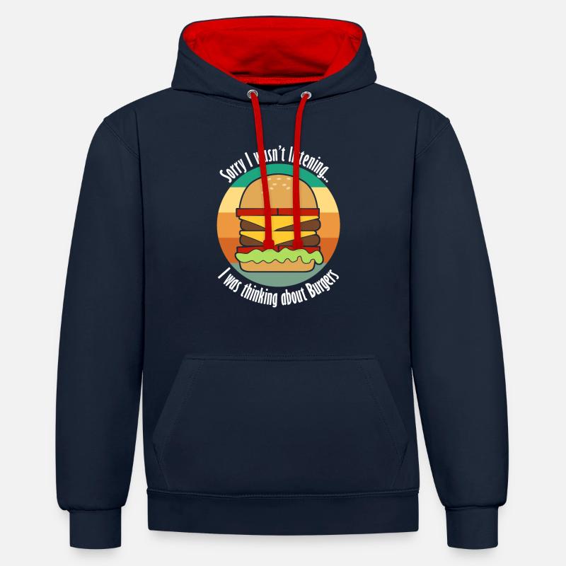 Nourriture délicieuse : Burger Hamburger Chef - Sweat à capuche contrasté - bleu marine/rouge