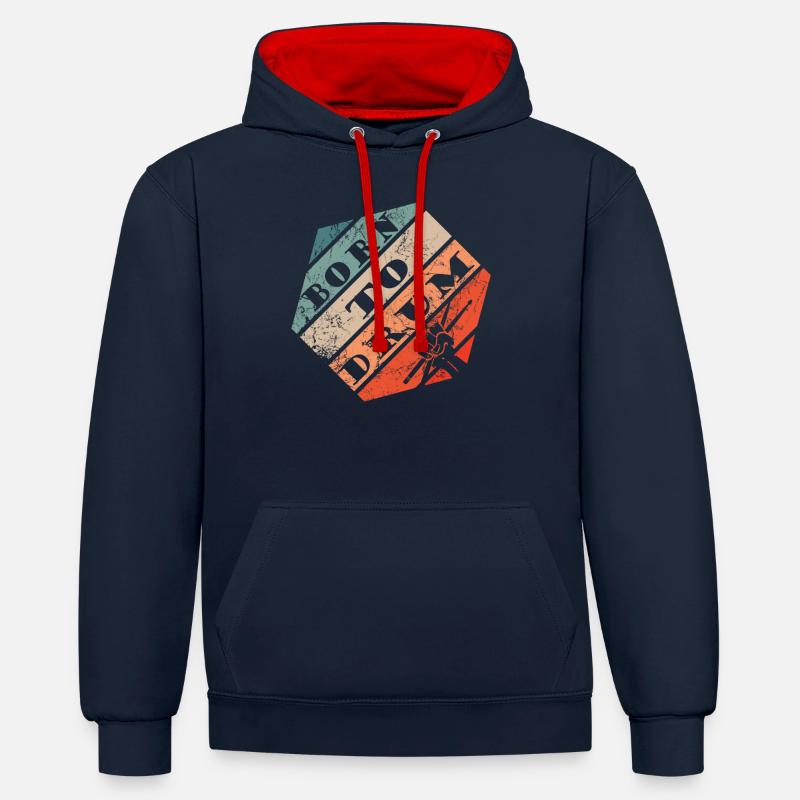 Born to drum - batteur - Sweat à capuche contrasté - bleu marine/rouge