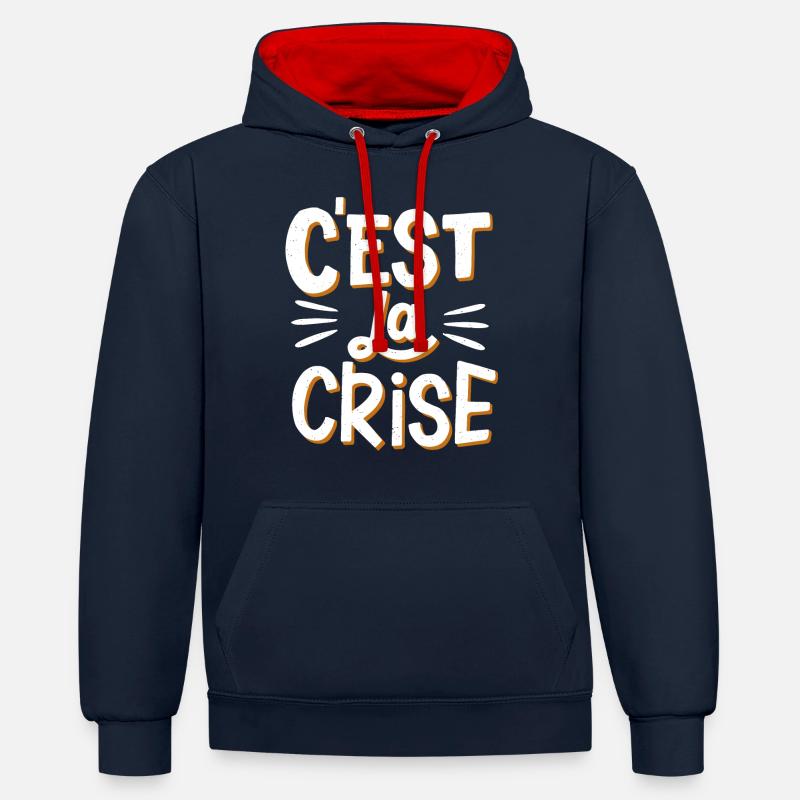 C'est la crise - Sweat à capuche contrasté - bleu marine/rouge