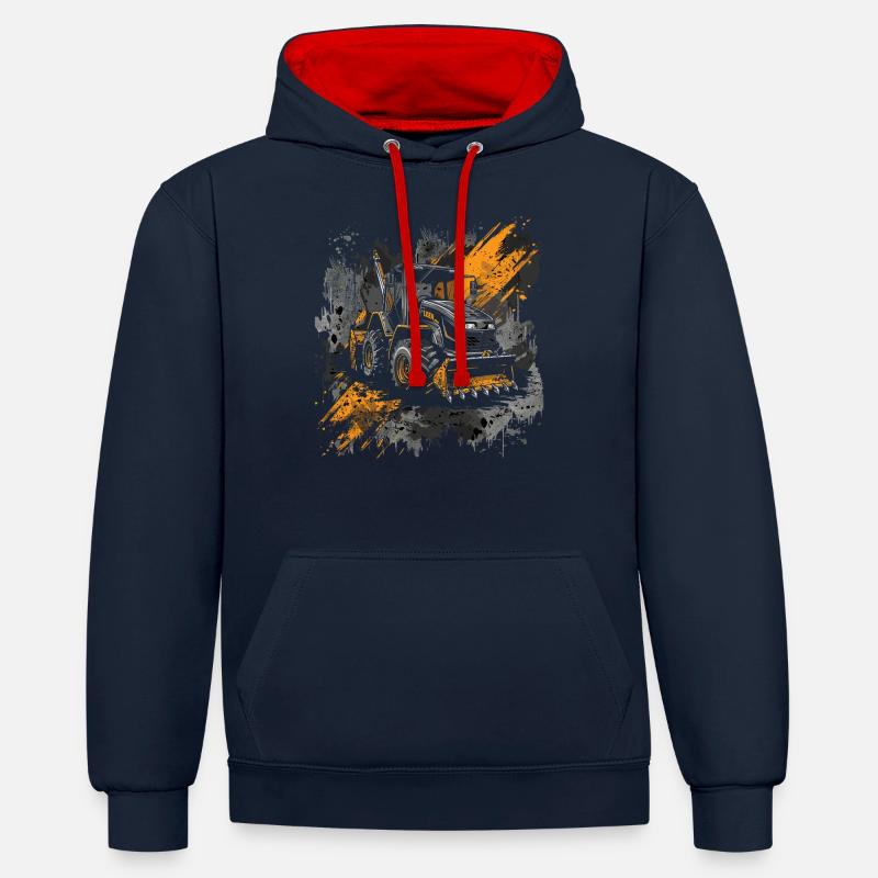 Amateurs de chargeuses compactes - Sweat à capuche contrasté - bleu marine/rouge