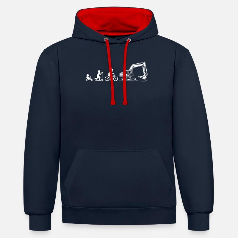 Evolution Liebhaber von Baggern - Kontrast-Hoodie - Navy/Rot