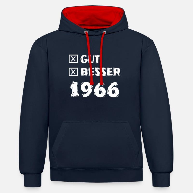 1966 - Sweat à capuche contrasté - bleu marine/rouge