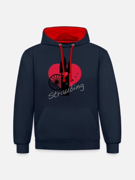 i love straubing - Kontrast-Hoodie - Navy/Rot
