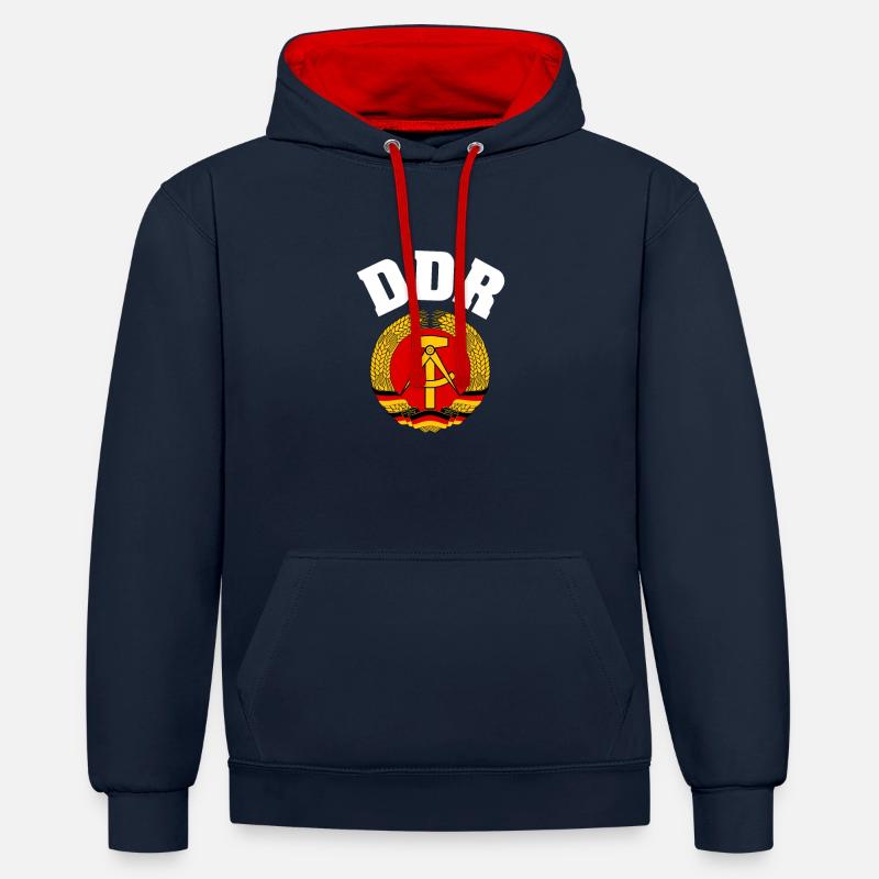 Emblèmes de la RDA - Sweat à capuche contrasté - bleu marine/rouge