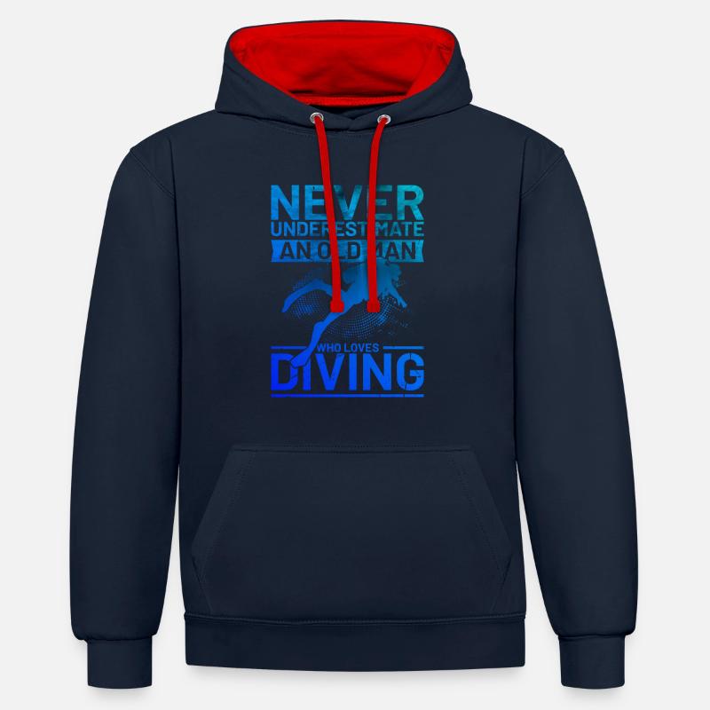 Scuba Diver Dicton Hommes Plongeurs - Sweat à capuche contrasté - bleu marine/rouge