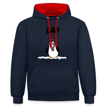 Papa Pingouin - Sweat à capuche contrasté - bleu marine/rouge - Devant - Anna (173cm) & Nico (186cm)