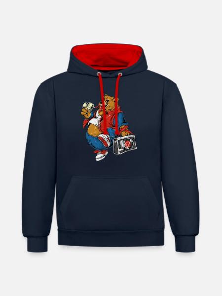 Funny Cute Bear - Contrast hoodie - navy/red