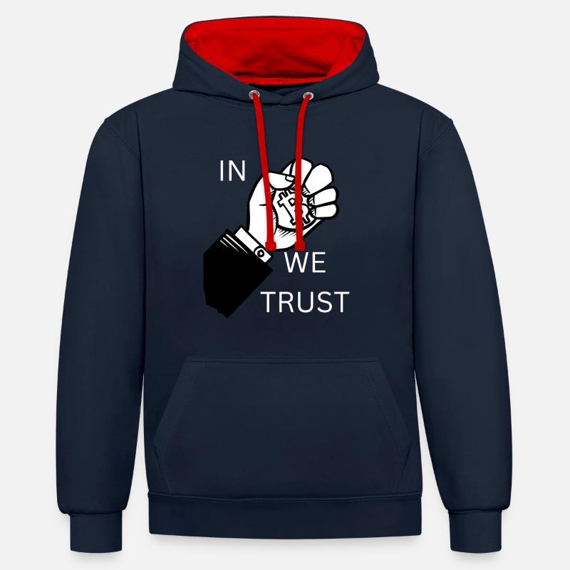 Faust In Bitcoin we Trust - Kontrast-Hoodie - Navy/Rot