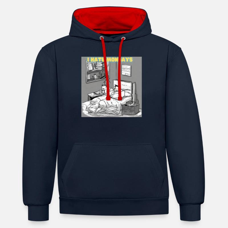Morgenmuffel oder Langschläfer? - Kontrast-Hoodie - Navy/Rot