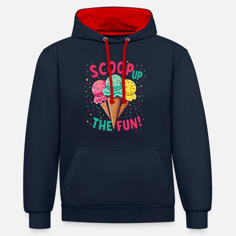 RAMASSAGE - Sweat à capuche contrasté - bleu marine/rouge
