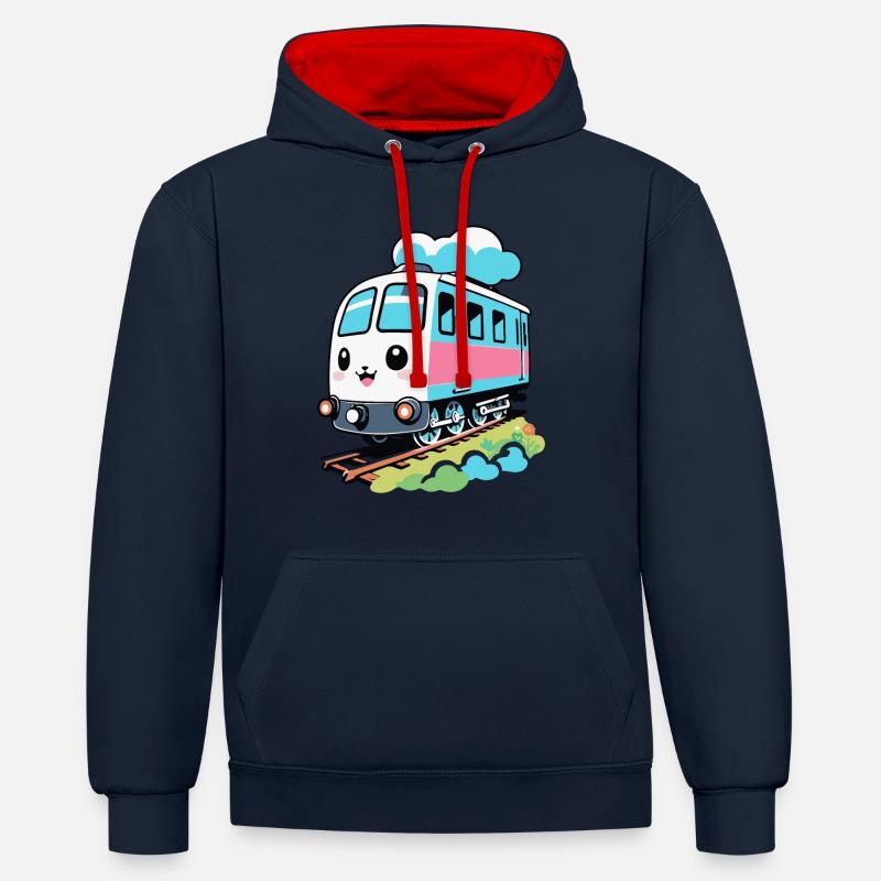 TRAIN MIGNON - Sweat à capuche contrasté - bleu marine/rouge